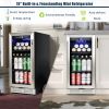 Premium 15-inch Mini Beverage Refrigerator / Wine Cooler - Built-in & Freestanding, 120 Cans, Adjustable Shelves, LED Lighting, Quiet, ETL Certified