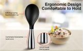 Rice Paddle; Silicone Standing Rice Spoon; Stainless Steel Handle Rice Scooper; Round Edge Not Rust Rice Serving Spoon; Non-Stick Rice Spatula Kitchen