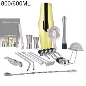 Boston Cocktail Shaker Bar Tools Wine Mixer Set (Option: Gold-800or600ml No Rack)