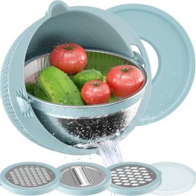 4 in 1 Colander with Mixing Bowl Set Food Strainers and Colanders Set for Kitchen (Color: Blue)