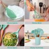 11Pcs Silicone Cooking Utensil Set Heat Resist Wooden Handle Silicone Spatula Turner Ladle Spaghetti Server Tongs